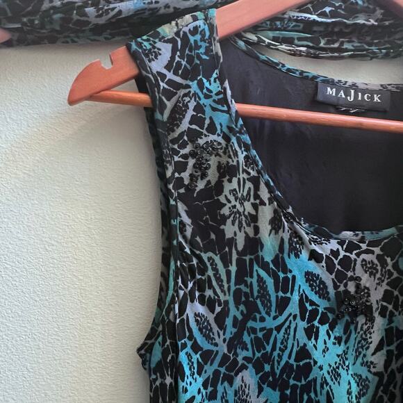 Vtg Majick Y2K 90s Floral Beaded Fairy Maxi Dress Scarf Black Blue Boho Womens M - Picture 4 of 6